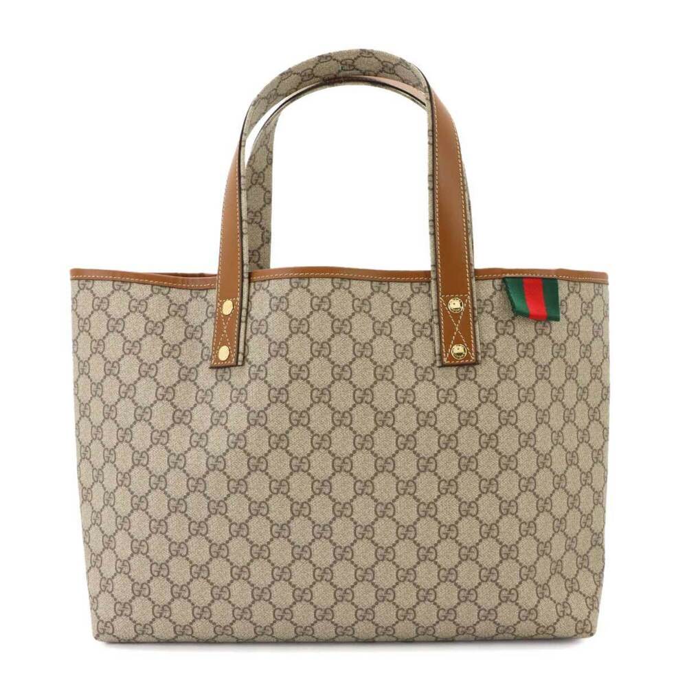 Gucci GG Supreme Tote Handbag, Leather, Beige/Brown, 211134, Gold Hardware, Bag
